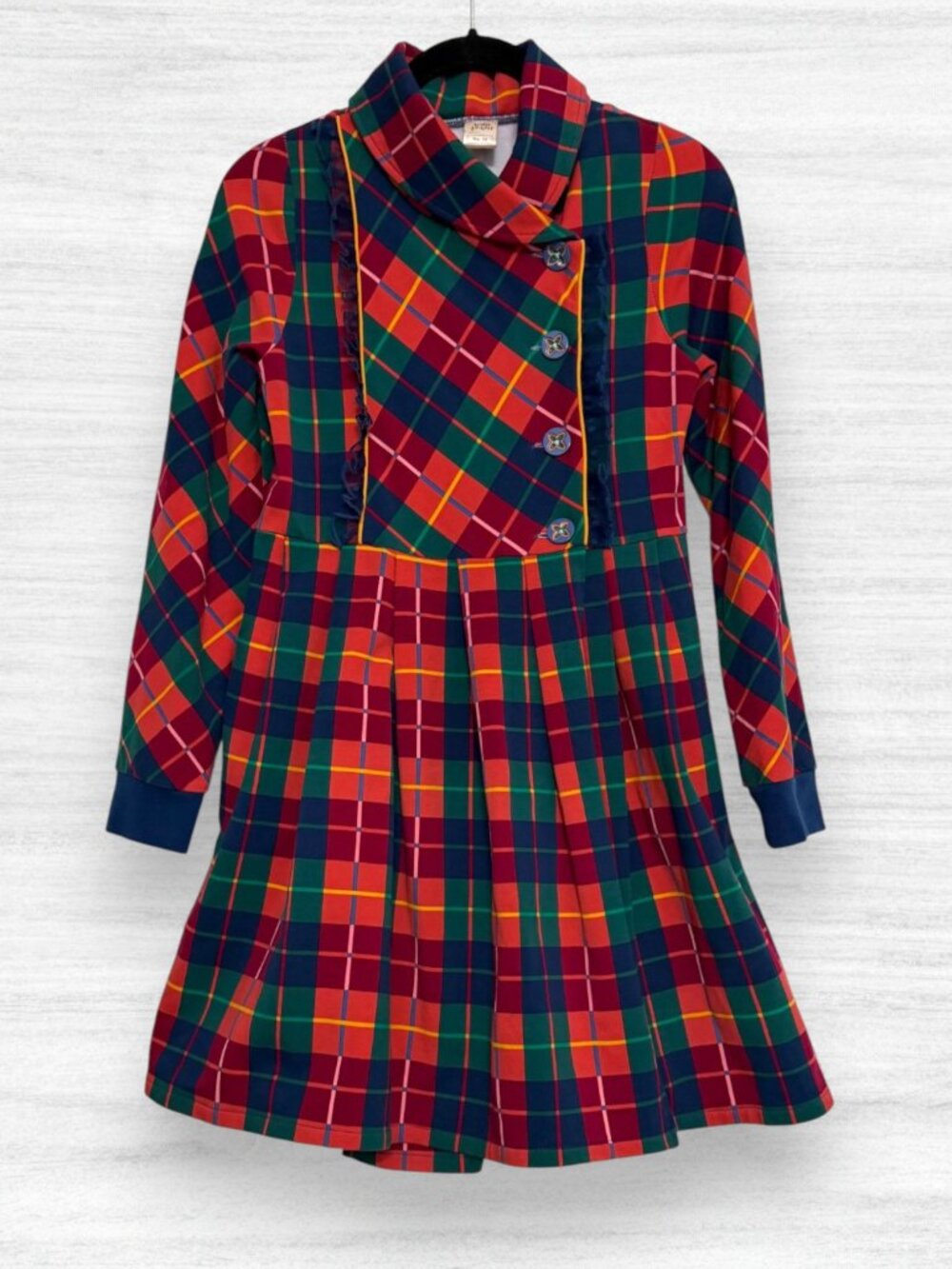 Wild Flowers Tartan Plaid Fit & Flare Dress Crossover Ruffle Holiday Size 14